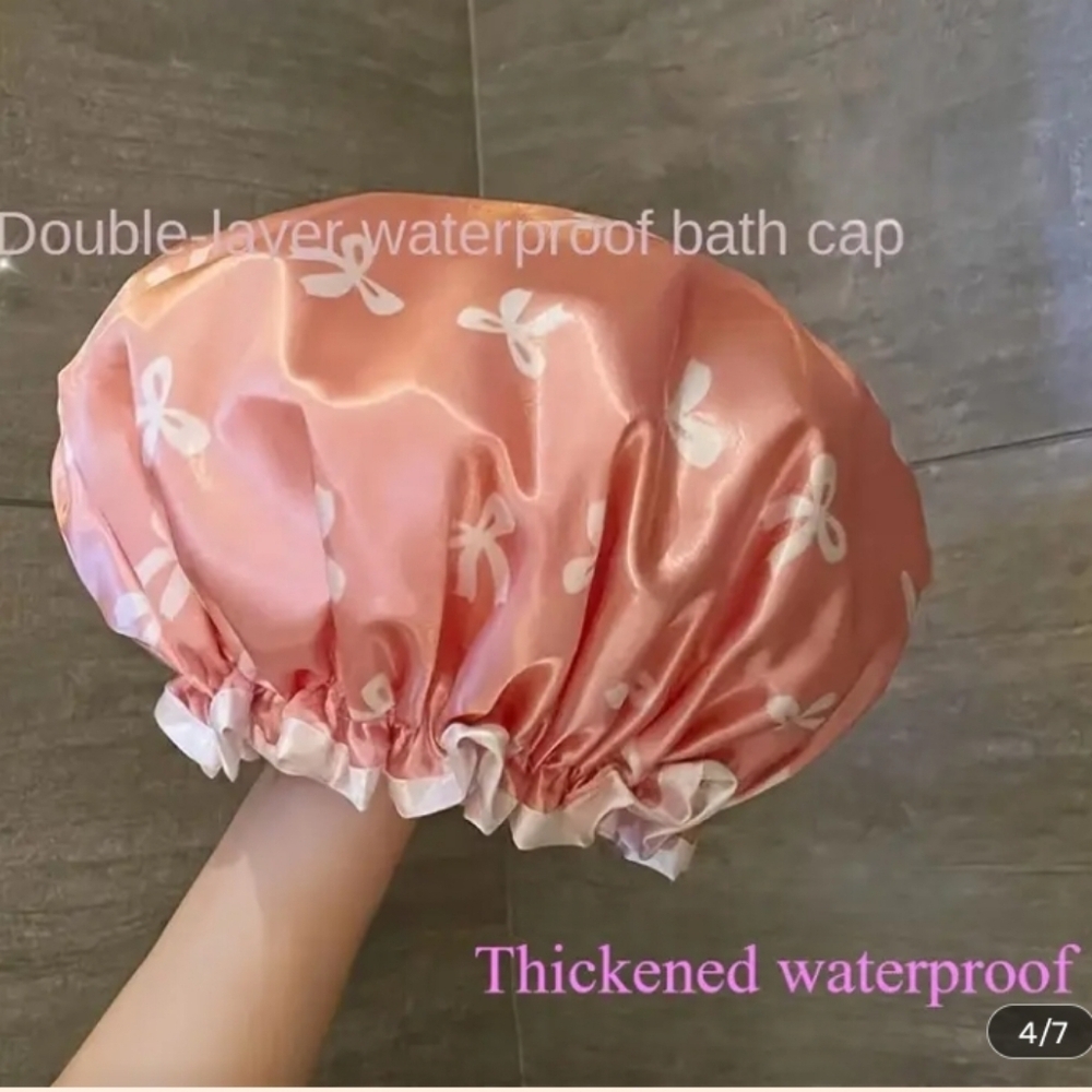 Elegant Ribbon Double-Layer Shower Cap - Picture 4 of 6
